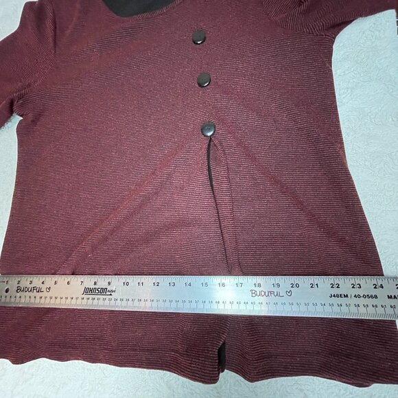 Yushi Womens Loose Fit Tunic Top Button-Detail Long Sleeve Large Maroon Black - Picture 6 of 7